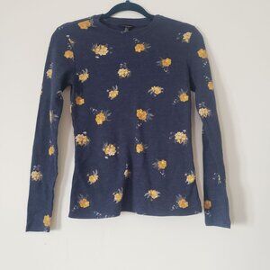 Lucky Brand Womens Navy Blue Floral Thermal Long Sleeve Shirt Size XS Casual
